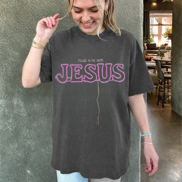Christianartworkshop Kraft im Namen Jesus Unisex gewaschenes T-Shirt