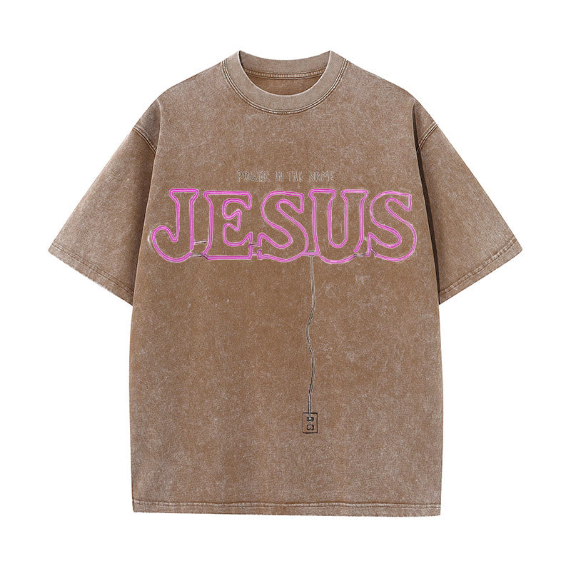 Christianartworkshop Kraft im Namen Jesus Unisex gewaschenes T-Shirt - Kaffee - 5XL - image 7