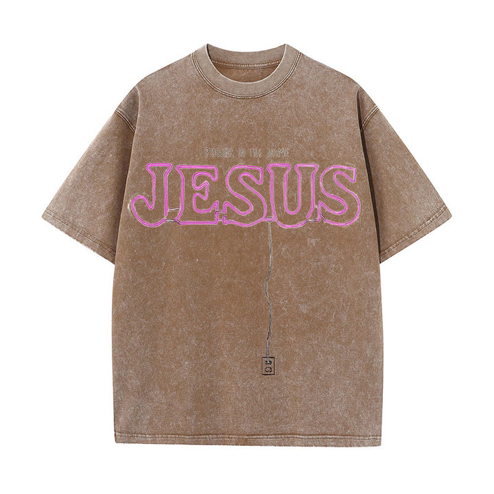 Christianartworkshop Kraft im Namen Jesus Unisex gewaschenes T-Shirt - Kaffee - 5XL - image 7