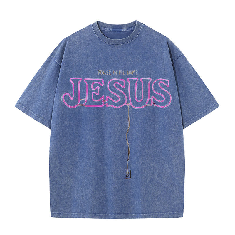 Christianartworkshop Kraft im Namen Jesus Unisex gewaschenes T-Shirt - Blau - 5XL - image 5