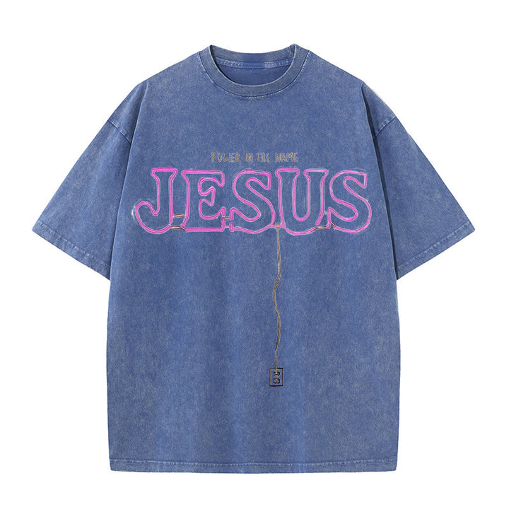 Christianartworkshop Kraft im Namen Jesus Unisex gewaschenes T-Shirt - Blau - 5XL - image 5