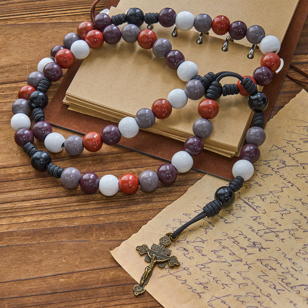Christianartworkshop Rosenkranz im Morandi-Stil, mehrfarbig, runde Perlen, mit Bronze-Kruzifix