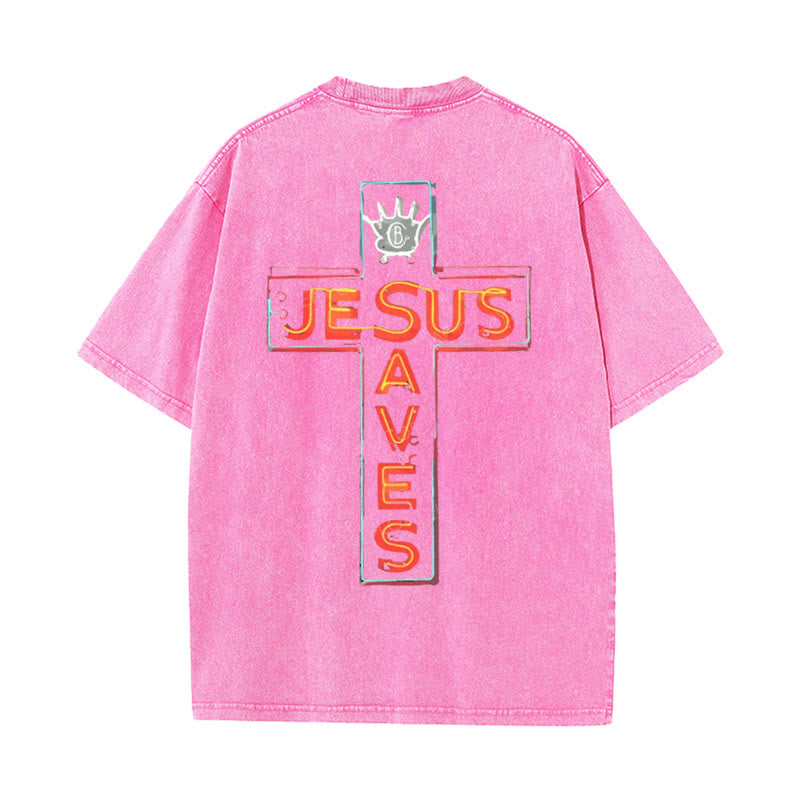 Christianartworkshop Grafik-T-Shirt „Jesus rettet das Kreuz“ - Rosa - 5XL - image 12