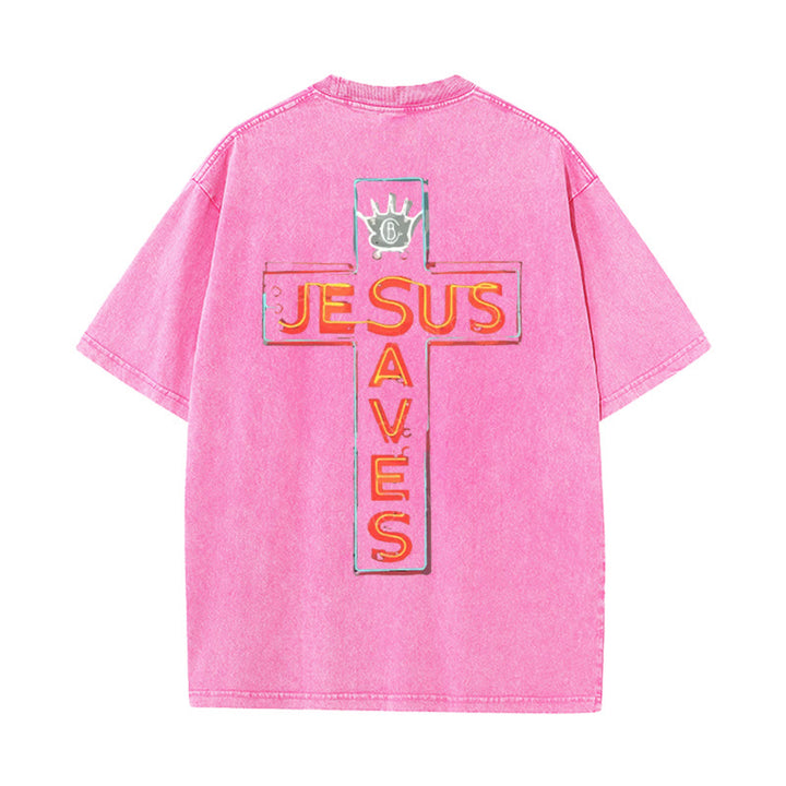 Christianartworkshop Grafik-T-Shirt „Jesus rettet das Kreuz“ - Rosa - 5XL - image 12