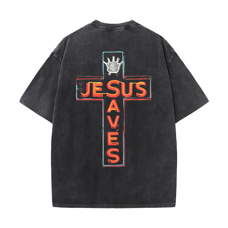 Christianartworkshop Grafik-T-Shirt „Jesus rettet das Kreuz“ - Schwarz - 5XL - image 3