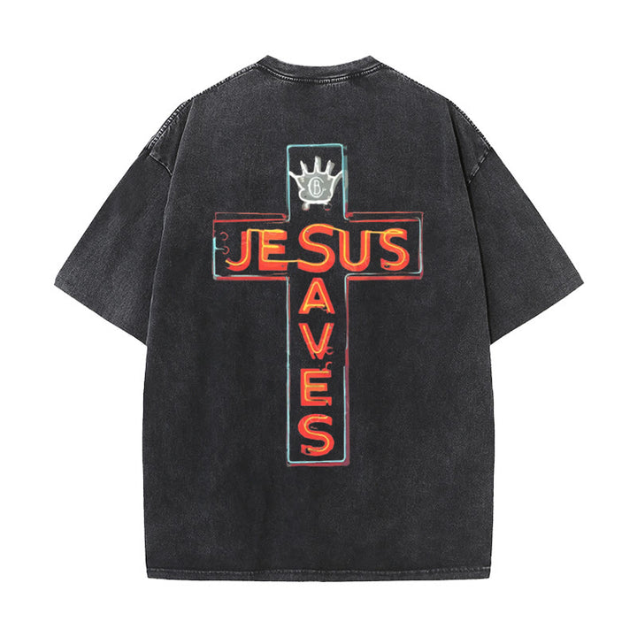 Christianartworkshop Grafik-T-Shirt „Jesus rettet das Kreuz“ - Schwarz - 5XL - image 3
