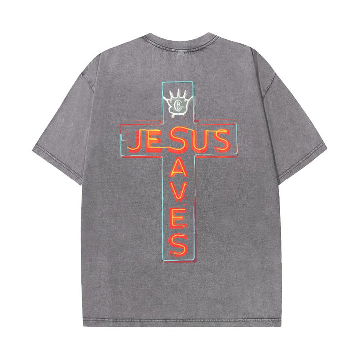 Christianartworkshop Grafik-T-Shirt „Jesus rettet das Kreuz“ - Grau - 5XL - image 8