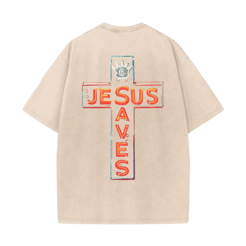 Christianartworkshop Grafik-T-Shirt „Jesus rettet das Kreuz“ - Beige - 5XL - image 6