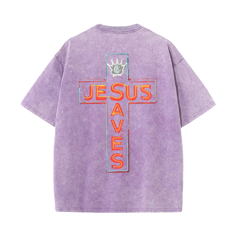 Christianartworkshop Grafik-T-Shirt „Jesus rettet das Kreuz“ - Lila - 5XL - image 16