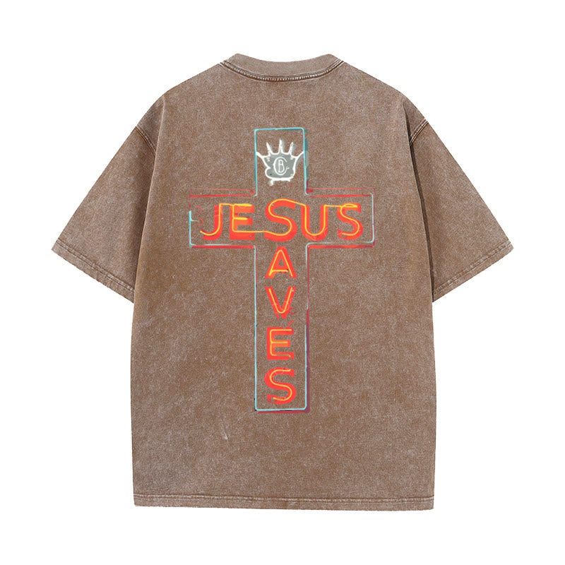 Christianartworkshop Grafik-T-Shirt „Jesus rettet das Kreuz“ - Braun - 5XL - image 10