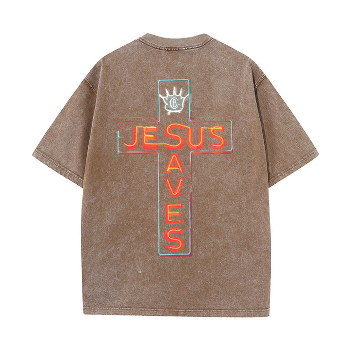 Christianartworkshop Grafik-T-Shirt „Jesus rettet das Kreuz“ - Braun - 5XL - image 10