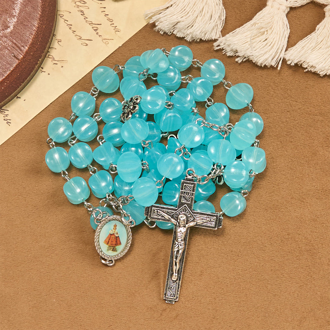 Christianartworkshop Rosenkranz aus Legierung mit blauer Würfelperle und Ikone unserer Lieben Frau und Kruzifix