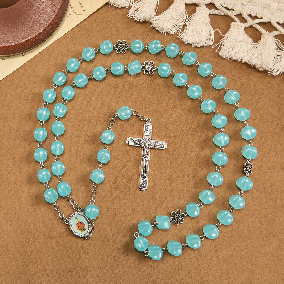 Christianartworkshop Rosenkranz aus Legierung mit blauer Würfelperle und Ikone unserer Lieben Frau und Kruzifix - Kruzifix & Rose - image 0