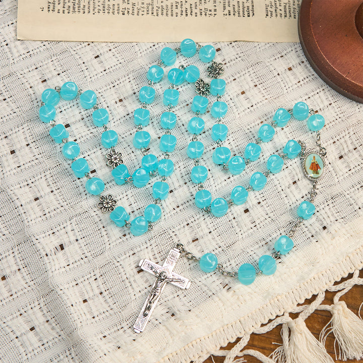 Christianartworkshop Rosenkranz aus Legierung mit blauer Würfelperle und Ikone unserer Lieben Frau und Kruzifix