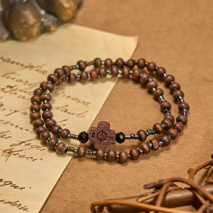 Christianartworkshop Klassisches Holzperlenarmband mit Kreuz: Zeitloses Symbol des dezenten Glaubens
