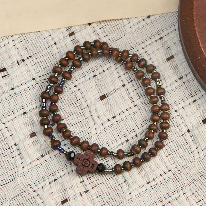 Christianartworkshop Klassisches Holzperlenarmband mit Kreuz: Zeitloses Symbol des dezenten Glaubens