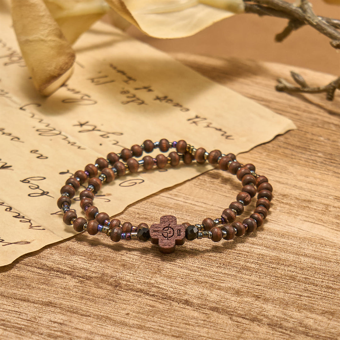 Christianartworkshop Klassisches Holzperlenarmband mit Kreuz: Zeitloses Symbol des dezenten Glaubens
