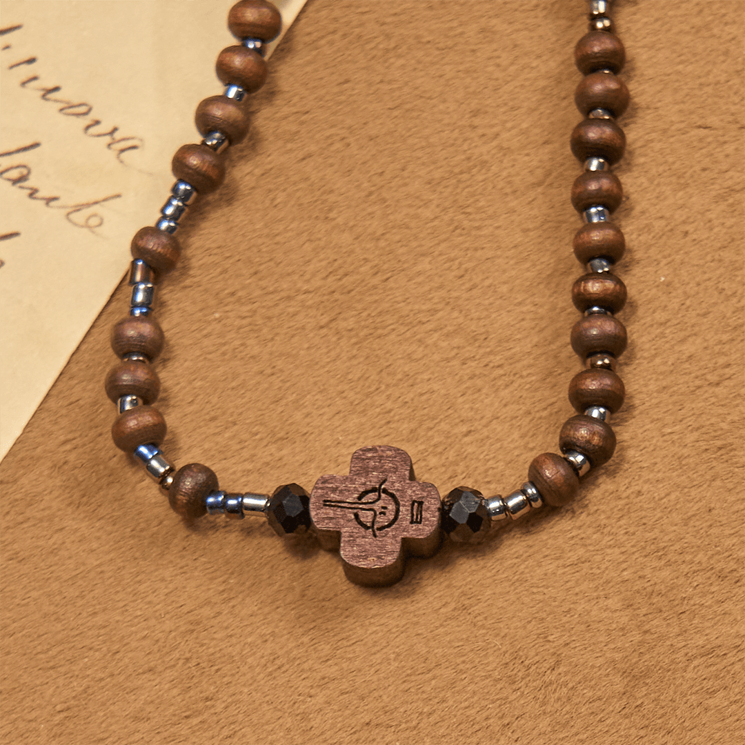 Christianartworkshop Klassisches Holzperlenarmband mit Kreuz: Zeitloses Symbol des dezenten Glaubens