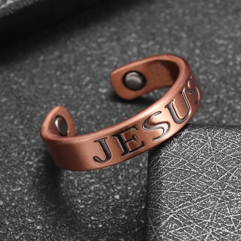 Minimalistischer, verstellbarer Kupferring mit Jesus-Symbol von Christianartworkshop: Einzigartiges Zeichen des Glaubens - Verstellbar (Geeignet für US-Größen 6-8) - image 0