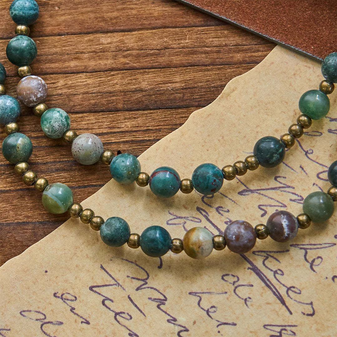 Christianartworkshop Erdfarbene, mehrfarbige, runde Perlen mit bronzener Wundertätiger Medaille und Kruzifix, Rosenkranz und Armband