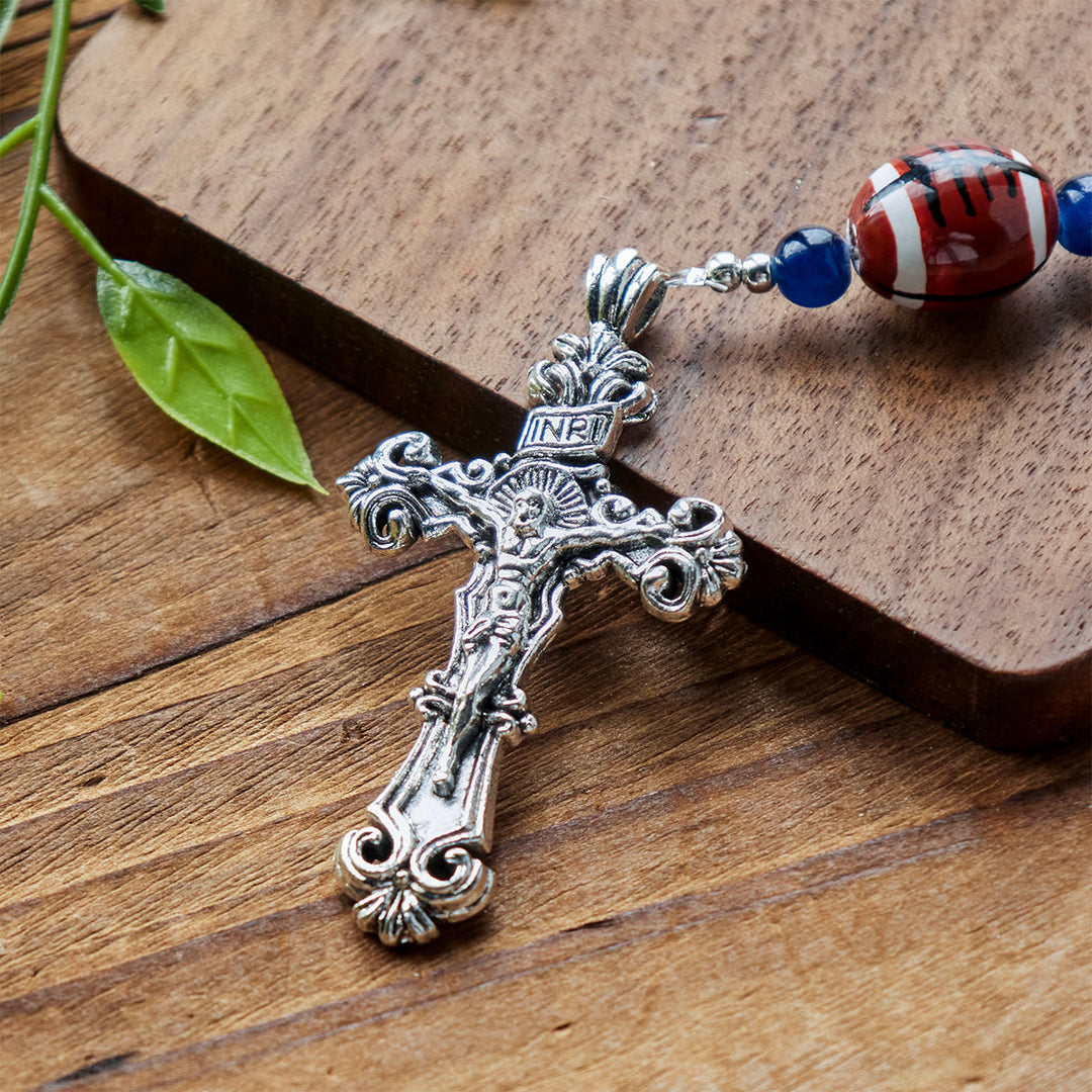 Christianartworkshop Sport-Gebets-Rosenkranz mit dunkelblauen Perlen und Wundertätiger Medaille und Kruzifix: Vereinen Sie Glauben und Sport
