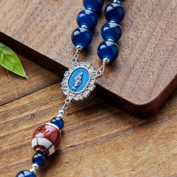 Christianartworkshop Sport-Gebets-Rosenkranz mit dunkelblauen Perlen und Wundertätiger Medaille und Kruzifix: Vereinen Sie Glauben und Sport