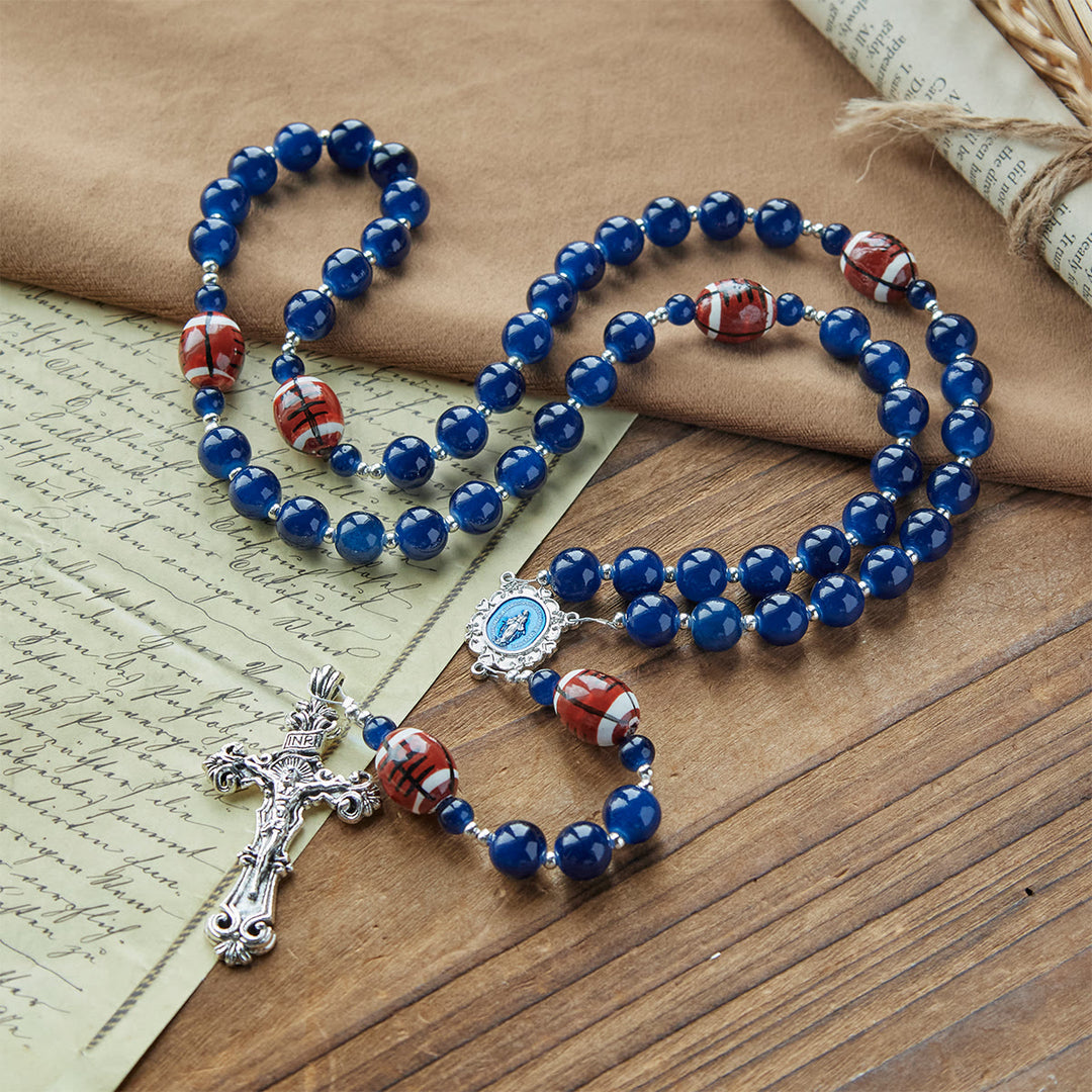 Christianartworkshop Sport-Gebets-Rosenkranz mit dunkelblauen Perlen und Wundertätiger Medaille und Kruzifix: Vereinen Sie Glauben und Sport