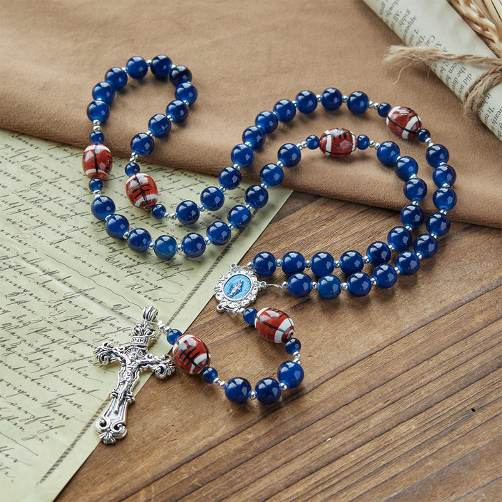 Christianartworkshop Sport-Gebets-Rosenkranz mit dunkelblauen Perlen und Wundertätiger Medaille und Kruzifix: Vereinen Sie Glauben und Sport