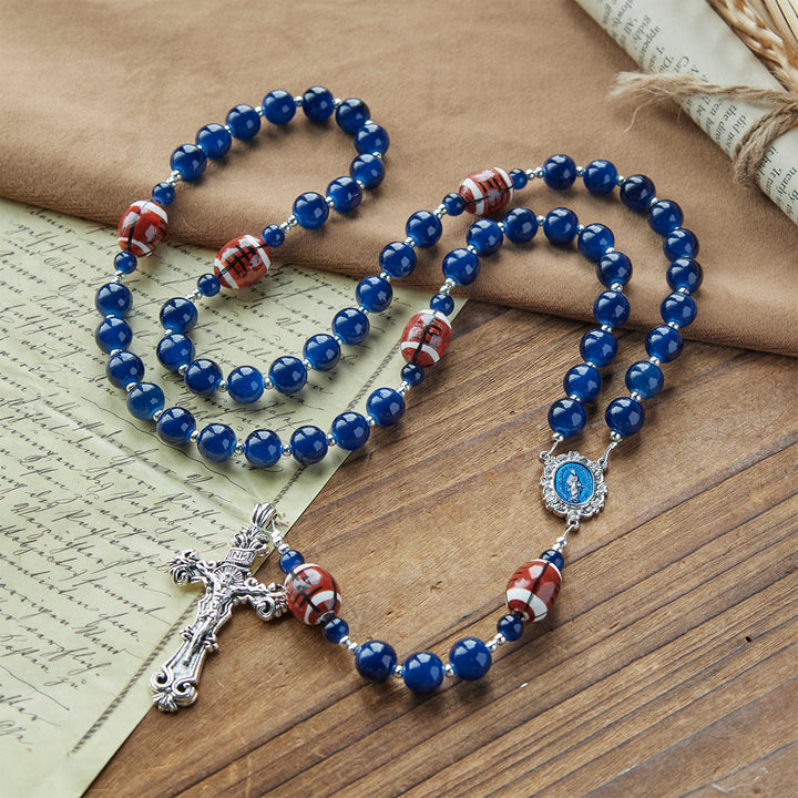 Christianartworkshop Sport-Gebets-Rosenkranz mit dunkelblauen Perlen und Wundertätiger Medaille und Kruzifix: Vereinen Sie Glauben und Sport