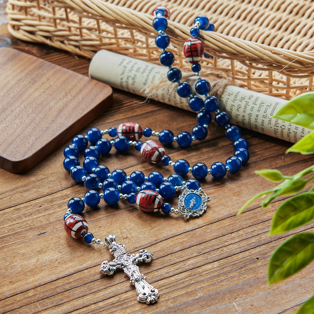 Christianartworkshop Sport-Gebets-Rosenkranz mit dunkelblauen Perlen und Wundertätiger Medaille und Kruzifix: Vereinen Sie Glauben und Sport