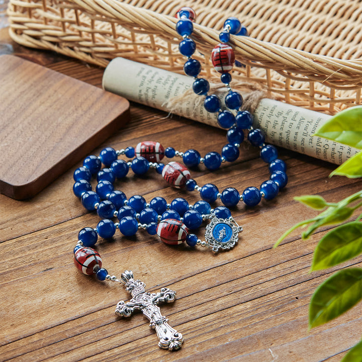 Christianartworkshop Sport-Gebets-Rosenkranz mit dunkelblauen Perlen und Wundertätiger Medaille und Kruzifix: Vereinen Sie Glauben und Sport
