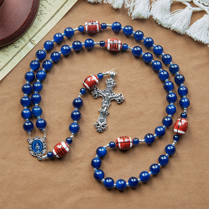 Christianartworkshop Sport-Gebets-Rosenkranz mit dunkelblauen Perlen und Wundertätiger Medaille und Kruzifix: Vereinen Sie Glauben und Sport