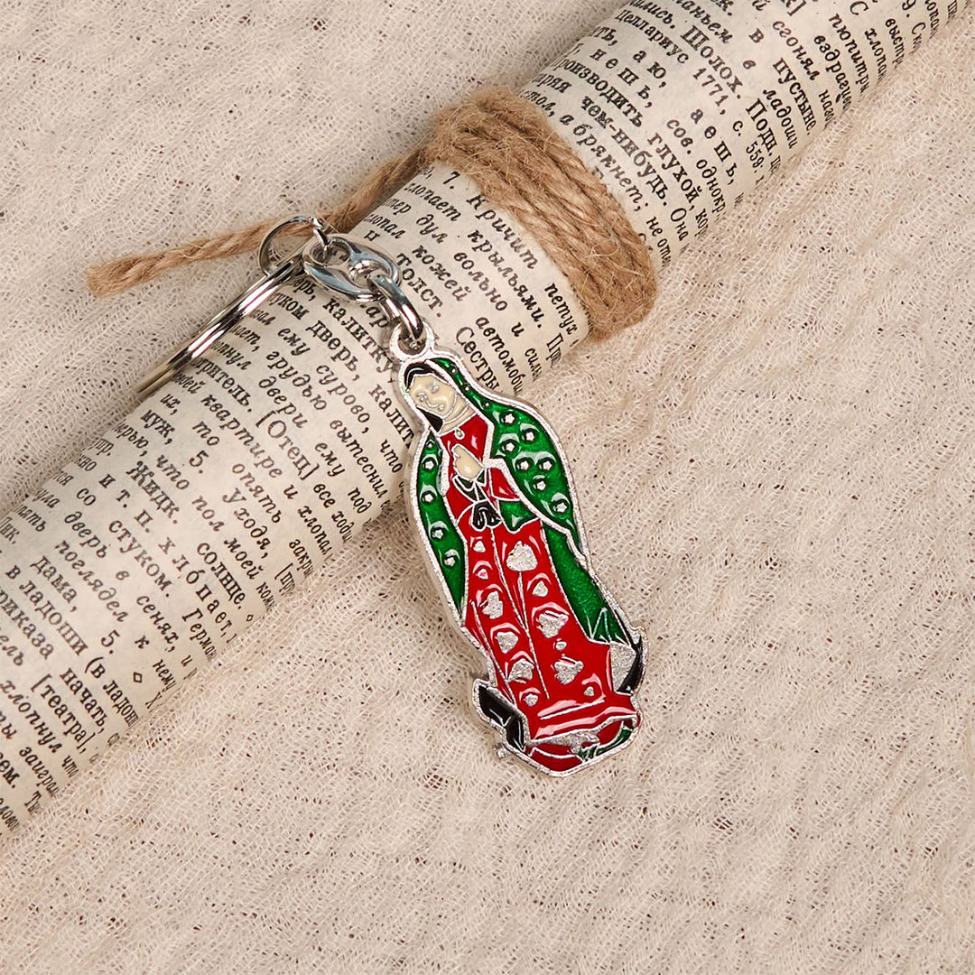 Christianartworkshop Schlüsselanhänger mit Emaille „Unsere Liebe Frau von Guadalupe“ im farbenfrohen Stil: Glaube in lebendigen Tönen - image 4