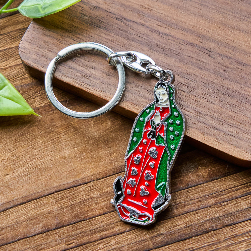 Christianartworkshop Schlüsselanhänger mit Emaille „Unsere Liebe Frau von Guadalupe“ im farbenfrohen Stil: Glaube in lebendigen Tönen - image 1