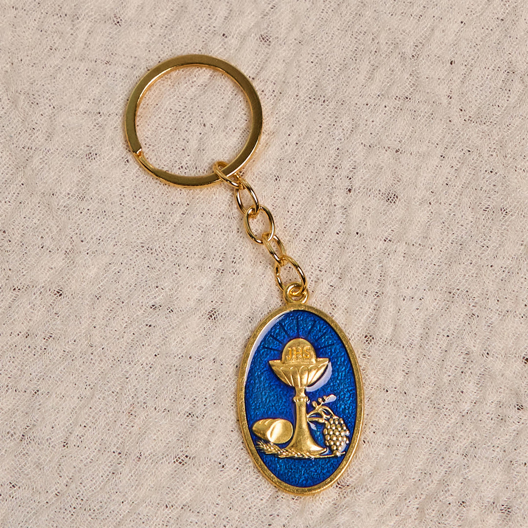Christianartworkshop Schlüsselanhänger mit rot-blauer Medaille des Heiligen Grals: Inspiriertes religiöses Zeichen - image 7