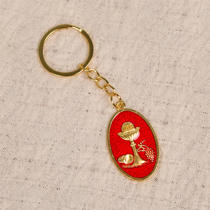 Christianartworkshop Schlüsselanhänger mit rot-blauer Medaille des Heiligen Grals: Inspiriertes religiöses Zeichen - image 7