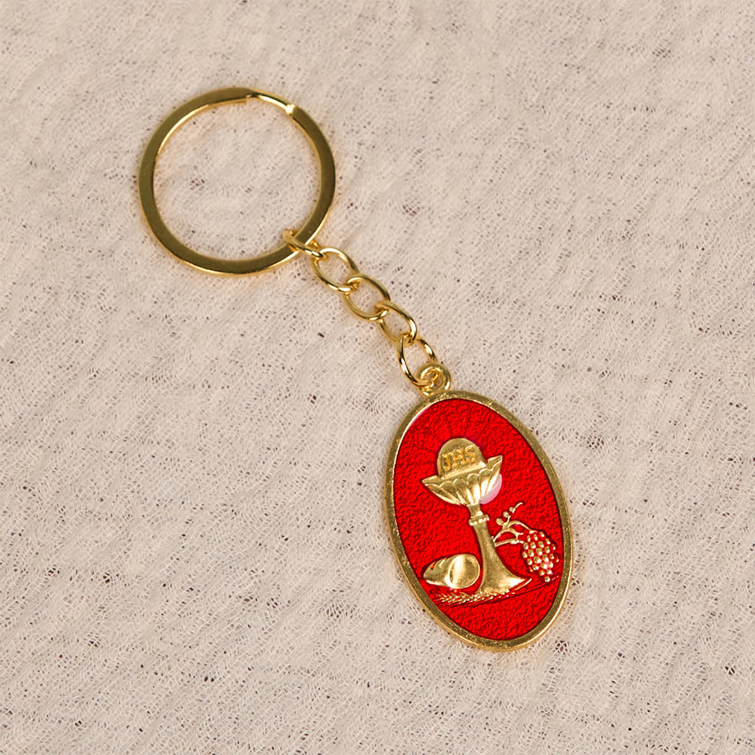 Christianartworkshop Schlüsselanhänger mit rot-blauer Medaille des Heiligen Grals: Inspiriertes religiöses Zeichen - image 8