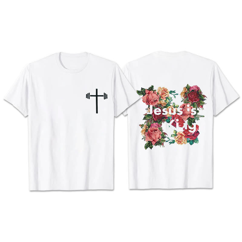 Christianartworkshop Christliches T-Shirt mit Blumenverzierung „Jesus ist König“ - Weiß - 2XL - image 16