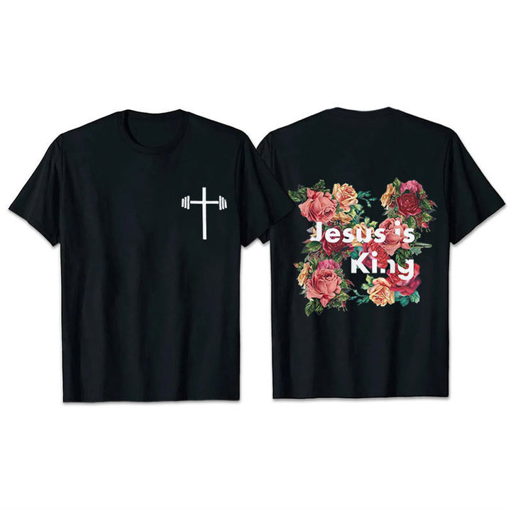 Christianartworkshop Christliches T-Shirt mit Blumenverzierung „Jesus ist König“ - Schwarz - 2XL - image 2