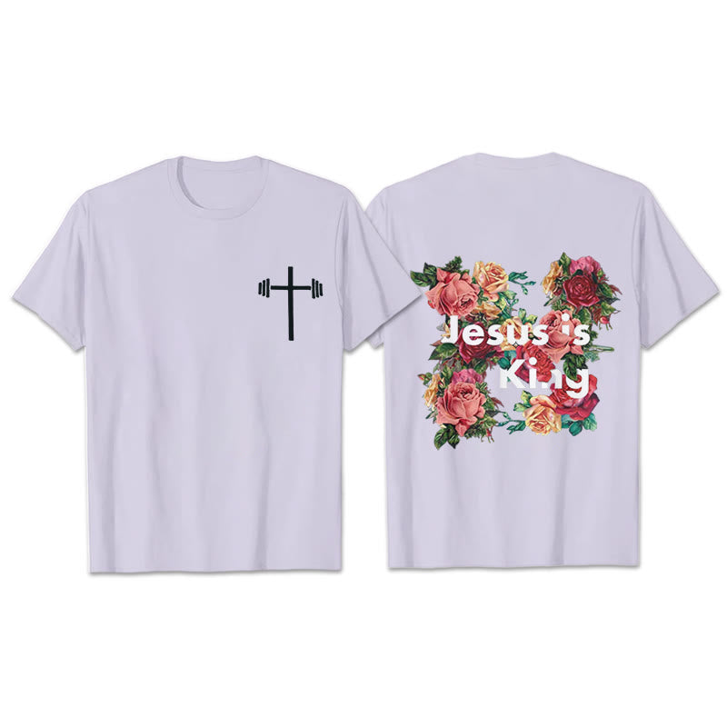Christianartworkshop Christliches T-Shirt mit Blumenverzierung „Jesus ist König“ - Lila - 2XL - image 21