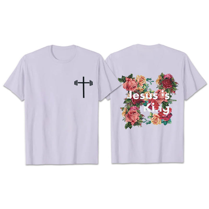 Christianartworkshop Christliches T-Shirt mit Blumenverzierung „Jesus ist König“ - Lila - 2XL - image 21