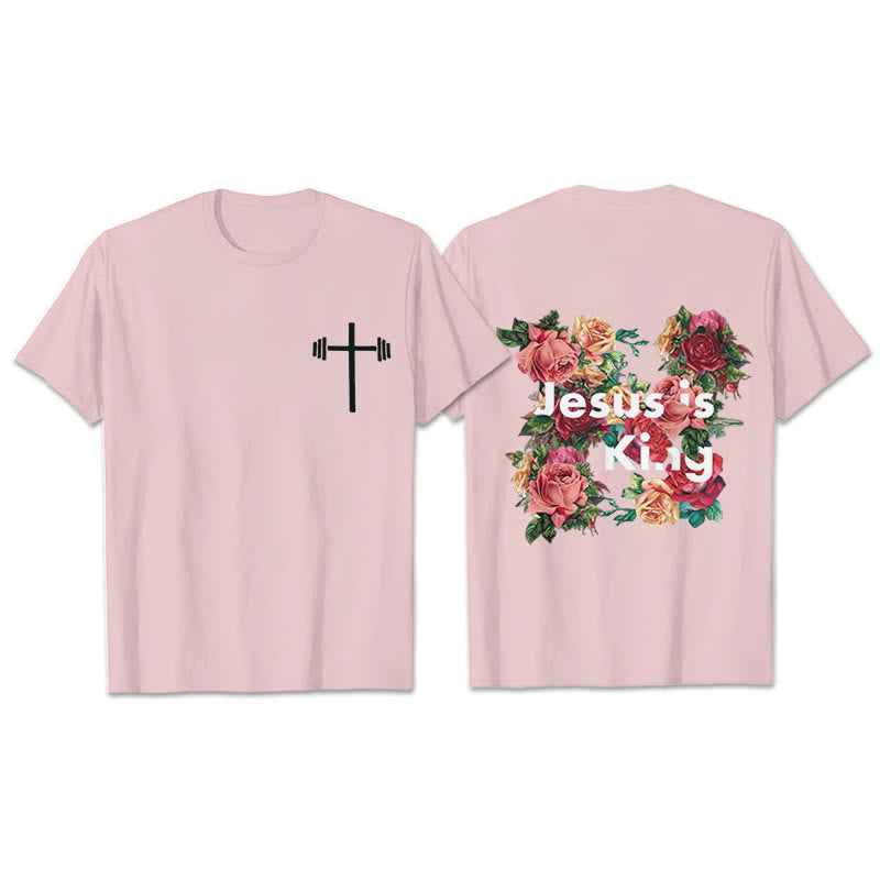 Christianartworkshop Floral Embedded Jesus is King Christian T-Shirt - Rosa - 2XL - image 17