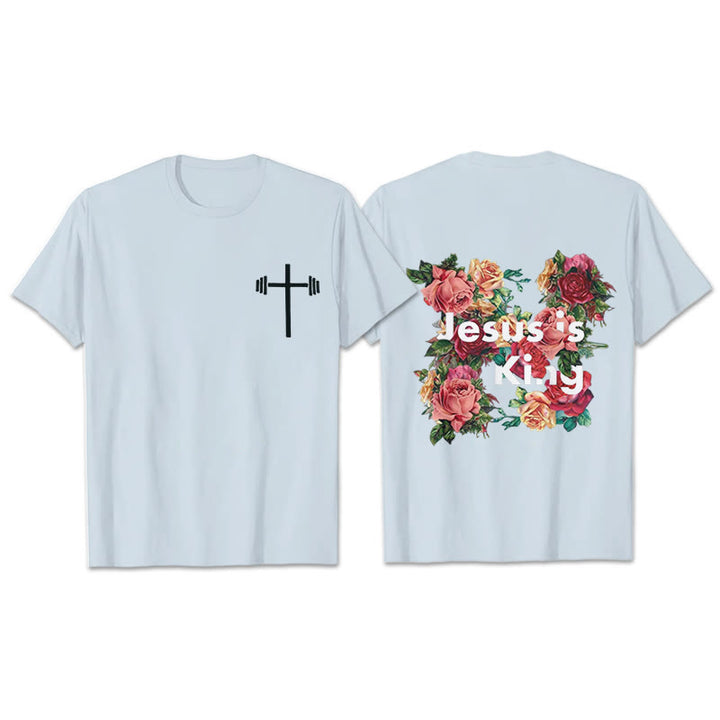 Christianartworkshop Christliches T-Shirt mit Blumenverzierung „Jesus ist König“ - Blau - 2XL - image 18