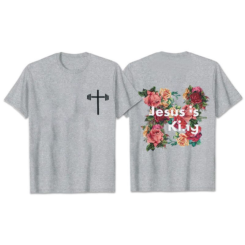 Christianartworkshop Christliches T-Shirt mit Blumenverzierung „Jesus ist König“ - Grau - 2XL - image 22