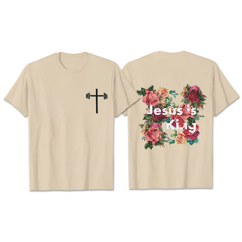 Christianartworkshop Floral Embedded Jesus is King Christian T-Shirt - Beige - 2XL - image 9