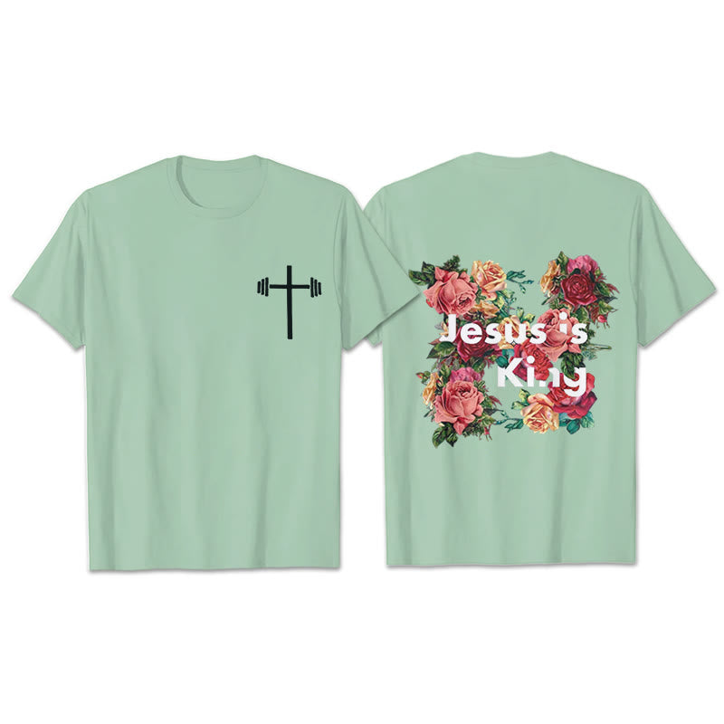 Christianartworkshop Christliches T-Shirt mit Blumenverzierung „Jesus ist König“ - Hellgrün - 2XL - image 20