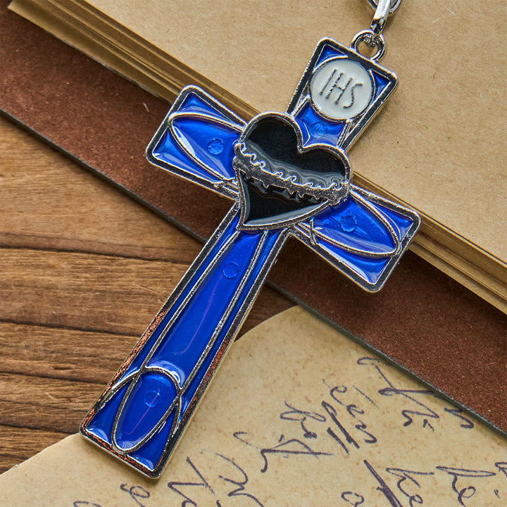 Christianartworkshop Schlüsselanhänger mit Heiligem Herzen und Pax-Kreuz, Emaille, dreifarbig: Zeitloses spirituelles Design - image 8