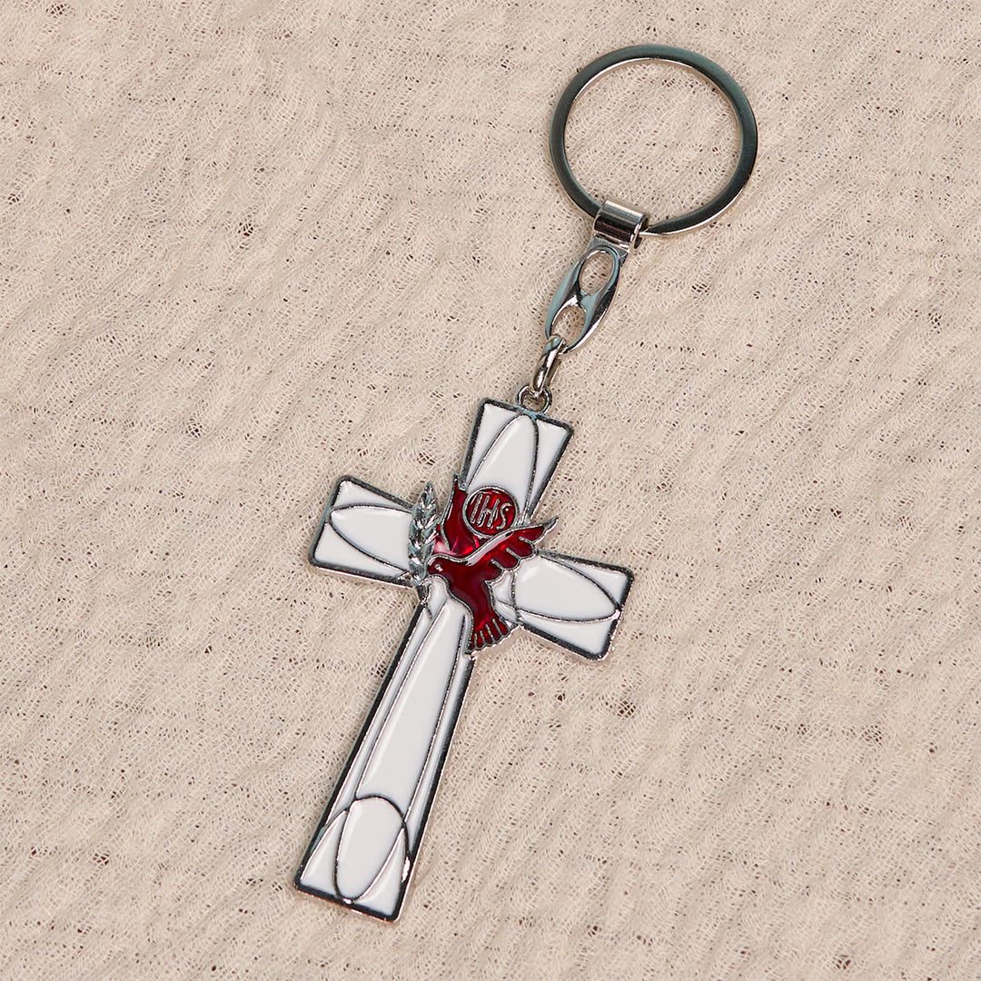 Christianartworkshop IHS Schlüsselanhänger mit Taubenkreuz des Heiligen Geistes: Zwei Farbstile, friedliche Emaille-Kunst - image 8