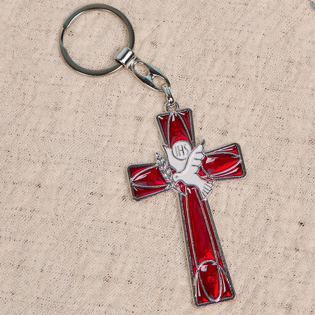 Christianartworkshop IHS Schlüsselanhänger mit Taubenkreuz des Heiligen Geistes: Zwei Farbstile, friedliche Emaille-Kunst - image 7