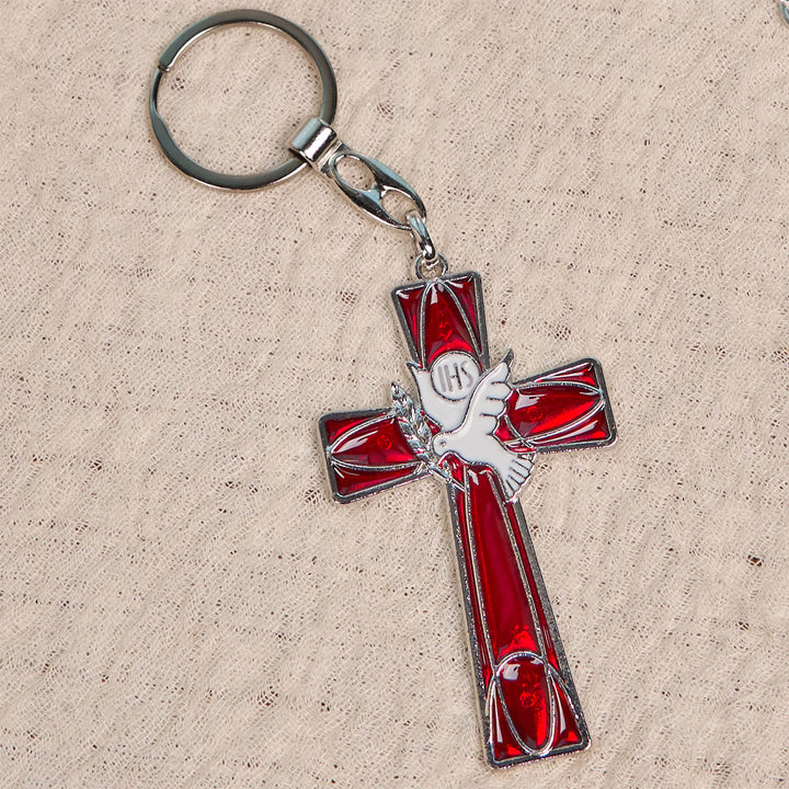 Christianartworkshop IHS Schlüsselanhänger mit Taubenkreuz des Heiligen Geistes: Zwei Farbstile, friedliche Emaille-Kunst - image 7